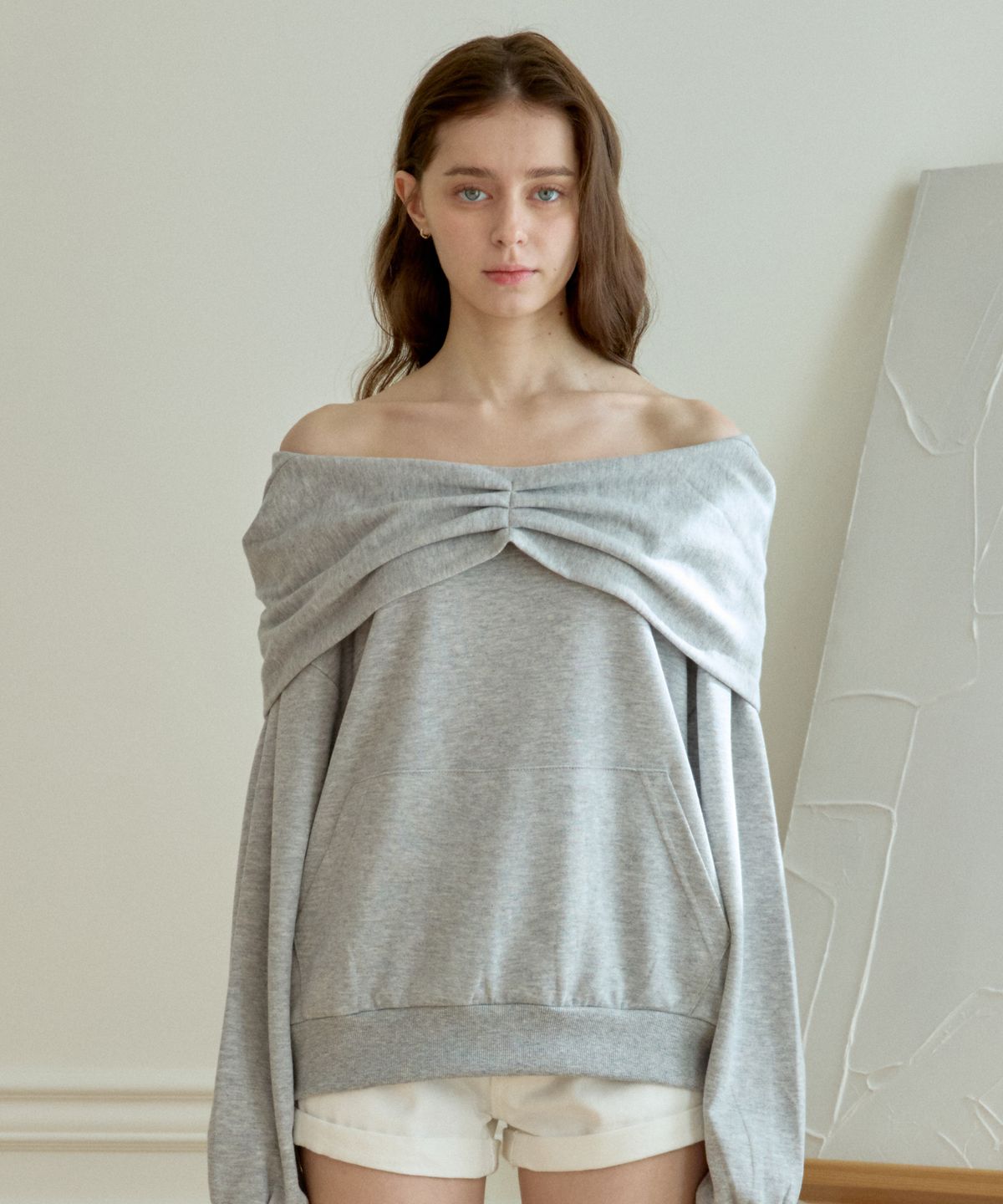핑크파인애플(PINK PINEAPPLE) BUD TWO-WAY HOOD SWEATSHIRT_MELANGE GREY
