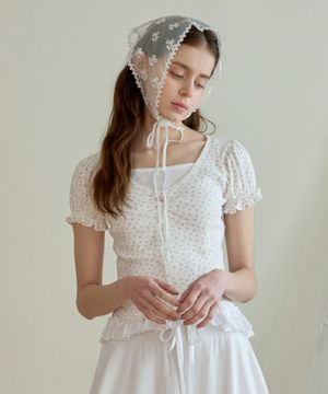 FLOWER SHIRRING PUFF T-SHIRT_IVORY