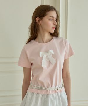 SWEET RIBBON HALF T-SHIRT_PINK