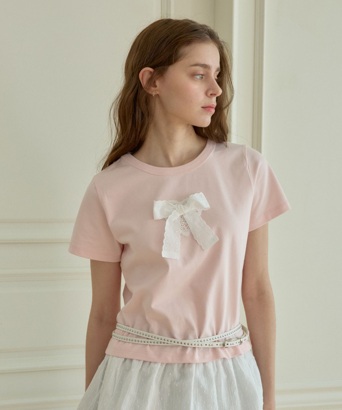 핑크파인애플(PINK PINEAPPLE) SWEET RIBBON HALF T-SHIRT_PINK
