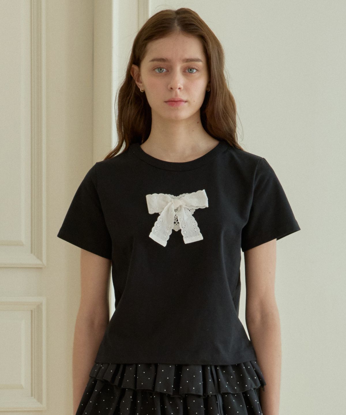 핑크파인애플(PINK PINEAPPLE) SWEET RIBBON HALF T-SHIRT_BLACK