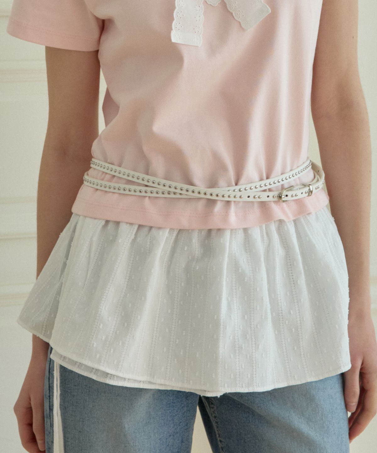 핑크파인애플(PINK PINEAPPLE) DOUBLE STUD SLIM BELT_WHITE