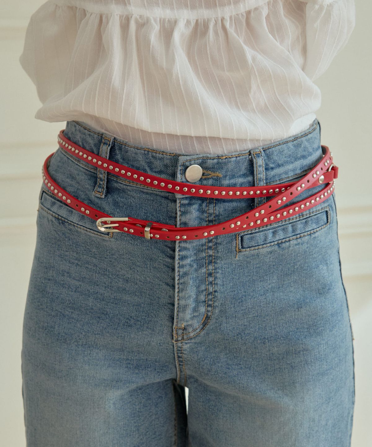 핑크파인애플(PINK PINEAPPLE) DOUBLE STUD SLIM BELT_RED