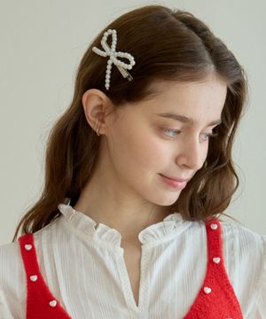 ROMANTIC PEARL RIBBON HAIRPIN_WHITE