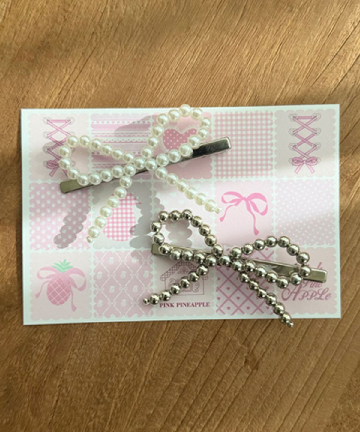 핑크파인애플(PINK PINEAPPLE) ROMANTIC PEARL RIBBON HAIRPIN_SILVER