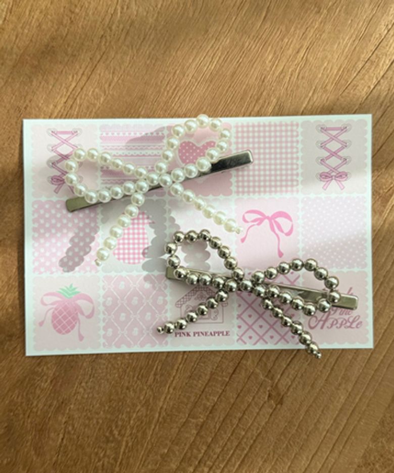 ROMANTIC PEARL RIBBON HAIRPIN_SILVER