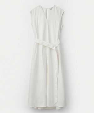 Back Pleats Linen Dress_Off White
