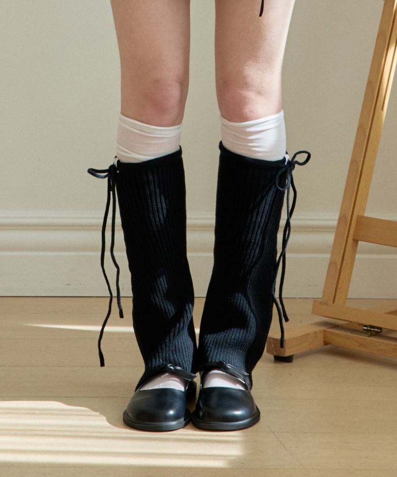 RIBBON BELL KNIT LEG WARMER_BLACK