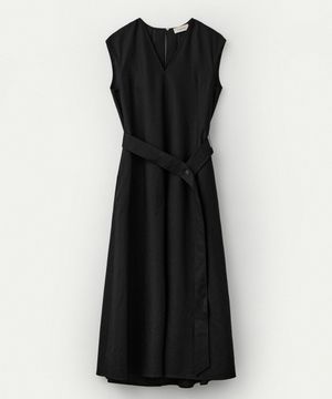 Back Pleats Linen Dress_Black