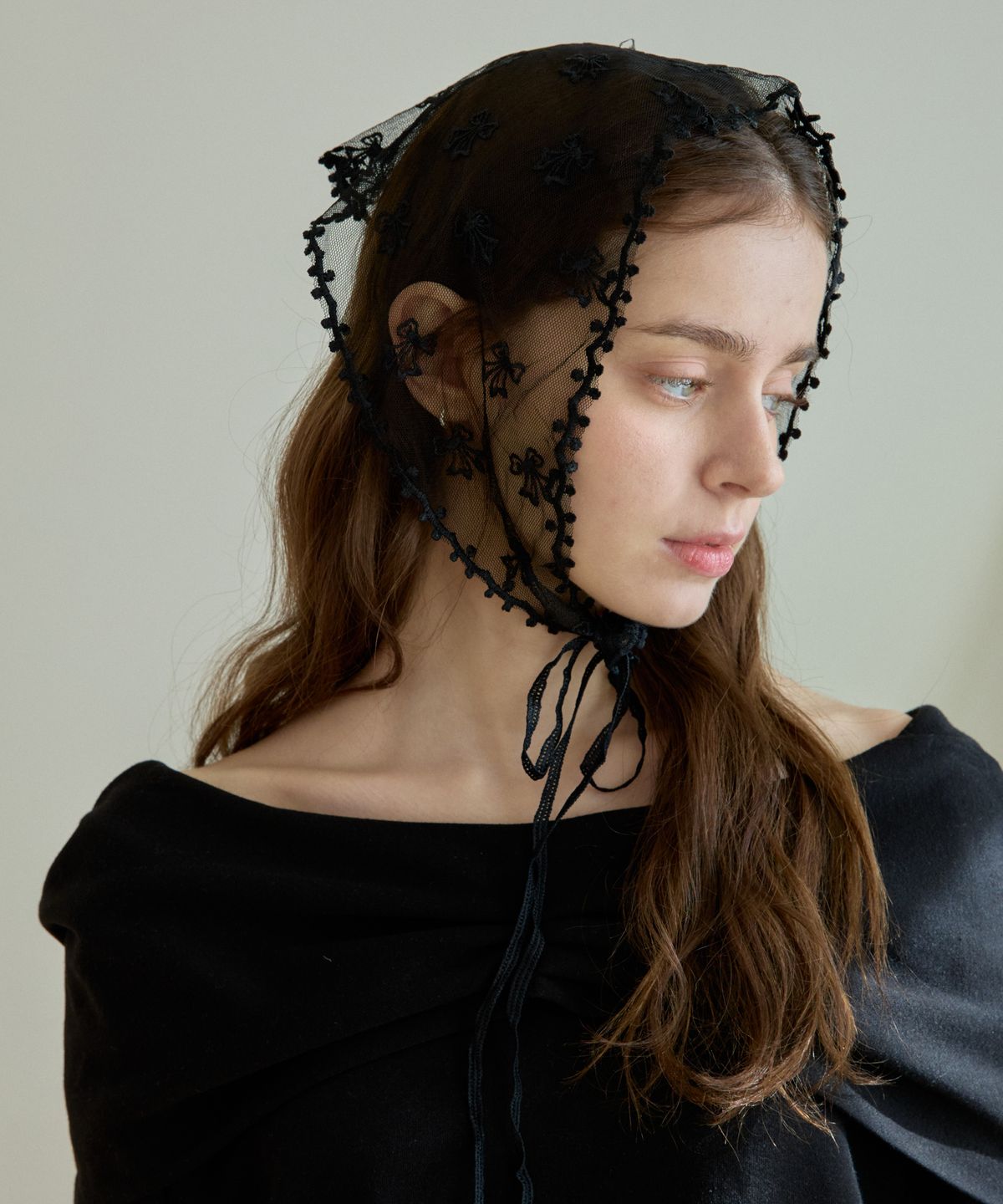 핑크파인애플(PINK PINEAPPLE) DARLING RIBBON LACE KERCHIEF_BLACK