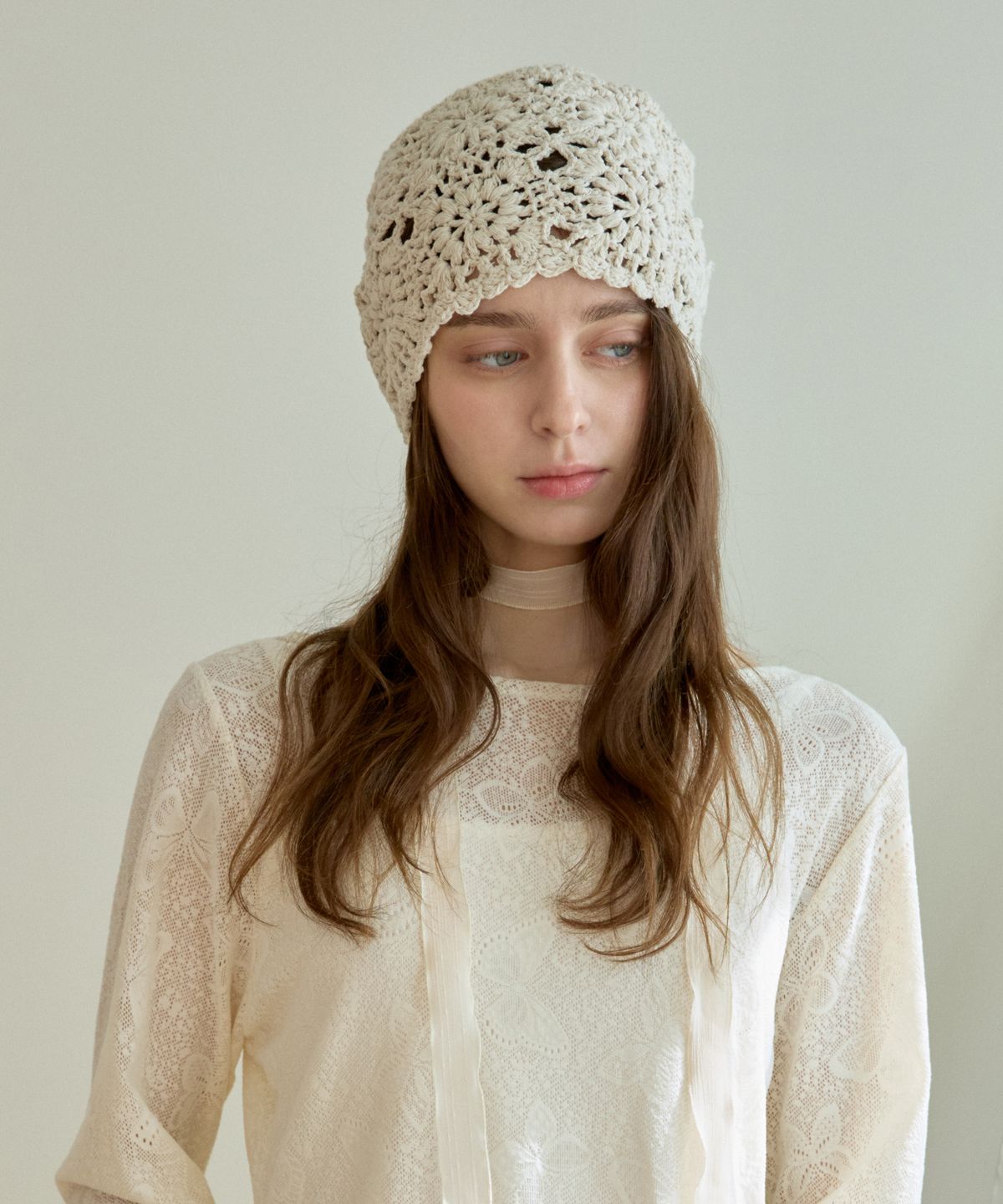 핑크파인애플(PINK PINEAPPLE) POSY CROCHET BEANIE_BEIGE