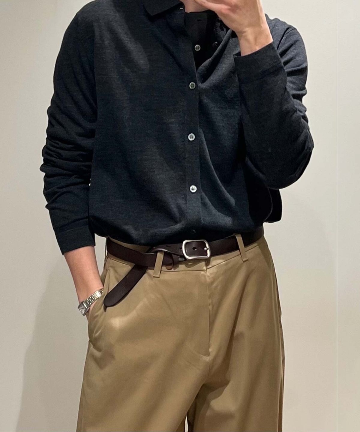더블유엠씨(WMC) 스퀘어 레더 벨트_BROWN