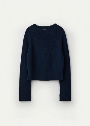 Italian Orgarnic Cotton Yarn Ribbed Pullover_Marine