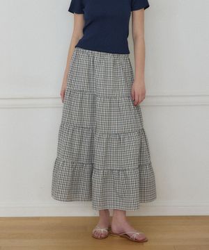 시어서커 캉캉 밴딩 스커트 - Navy Check