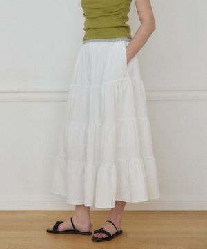 시어서커 캉캉 밴딩 스커트 - White