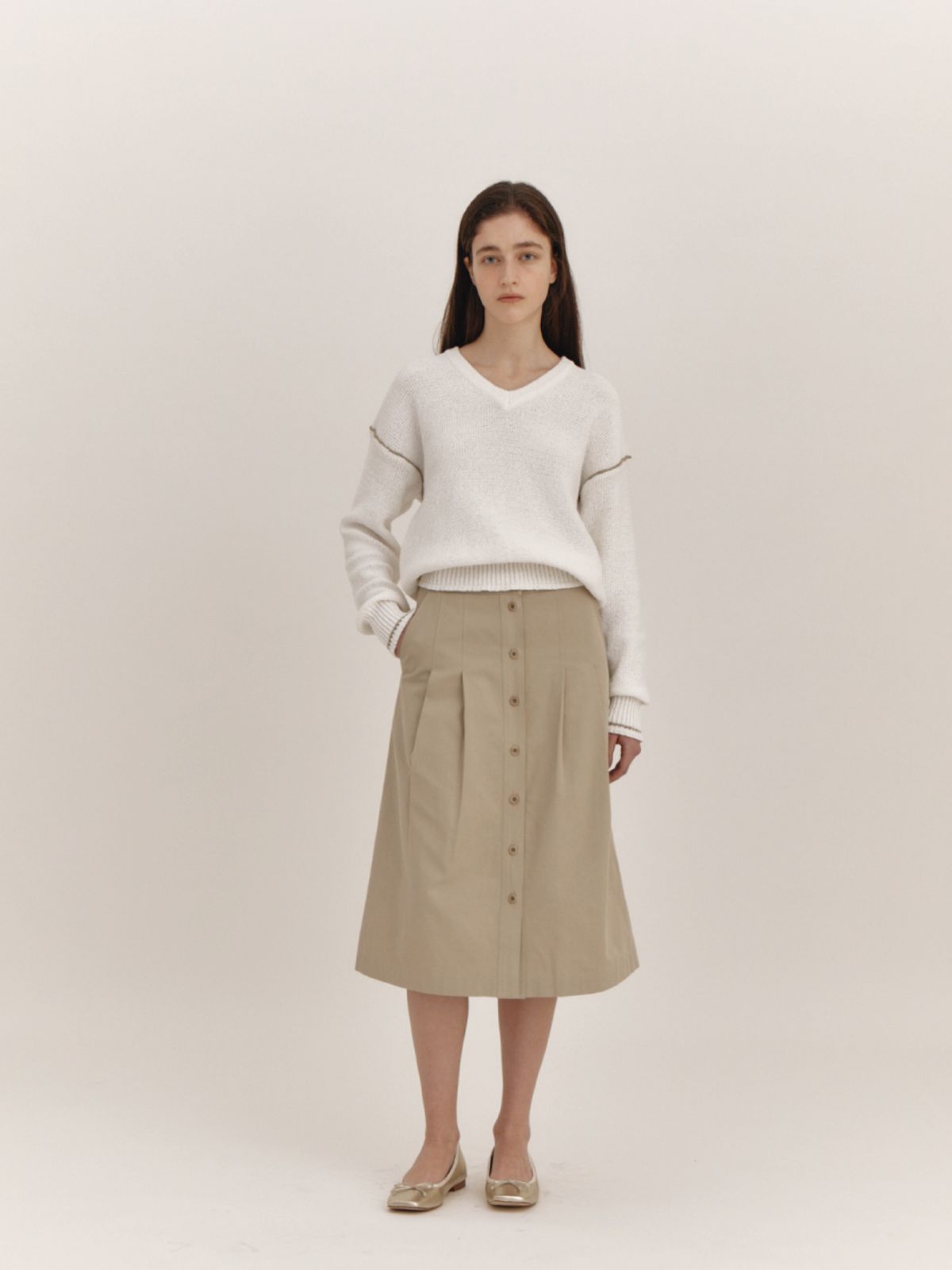 더라이(THERYE) Button Midi Skirt(Beige)