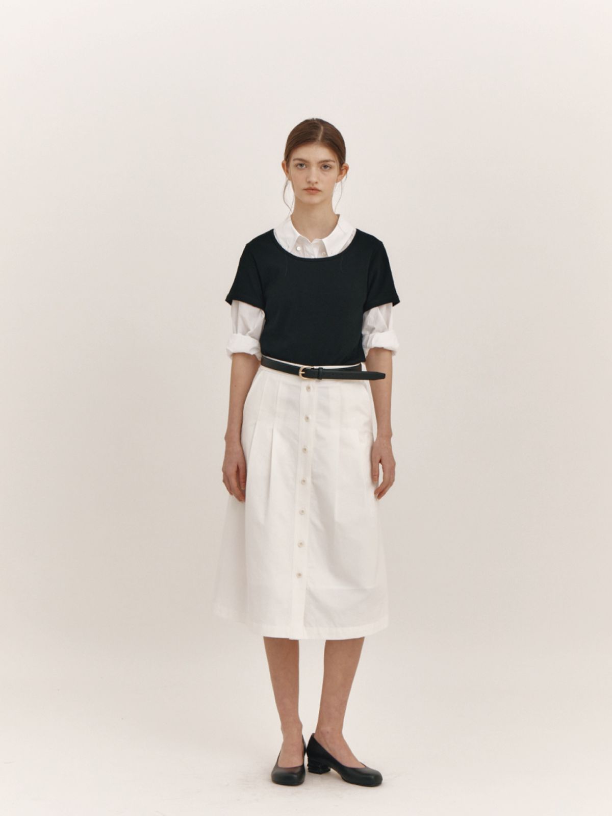 더라이(THERYE) Button Midi Skirt(White)