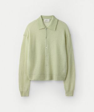 Italian Mohair Shirts Collared Cardigan_Green Tea