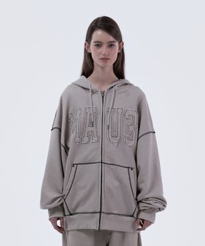 MAU3 Loose Fit Hooded Zip-Up - Ash Beige
