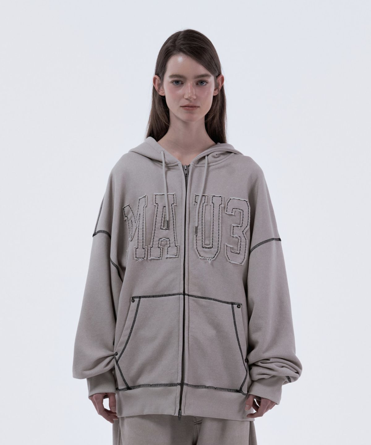 마우솔레움(MAU SOLEUM) MAU3 Loose Fit Hooded Zip-Up - Ash Beige