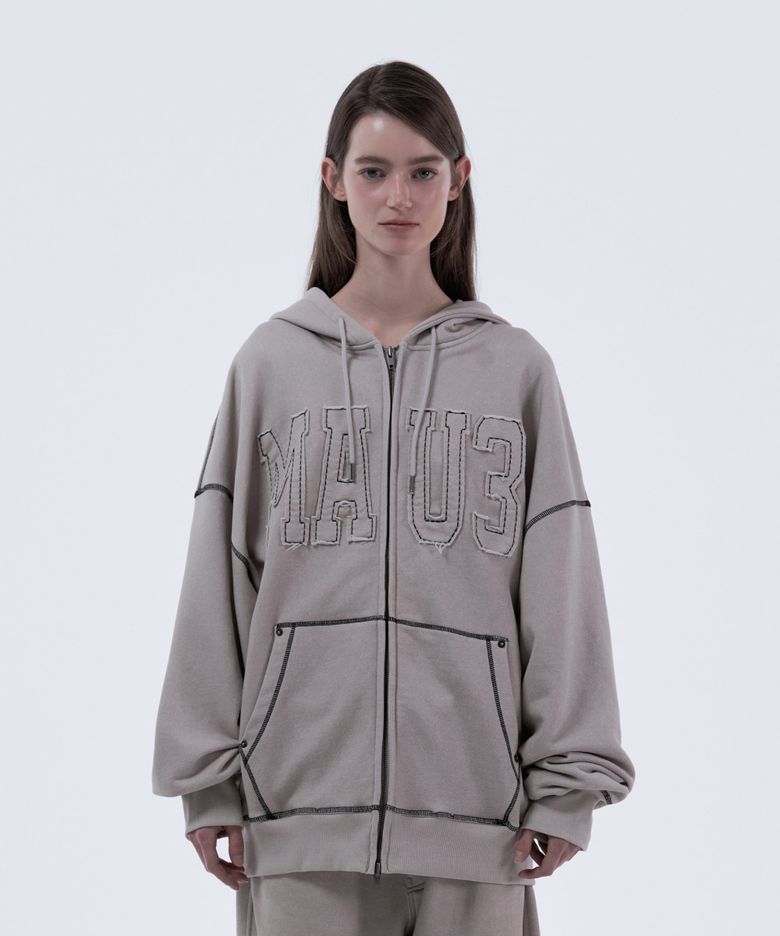 MAU3 Loose Fit Hooded Zip-Up - Ash Beige