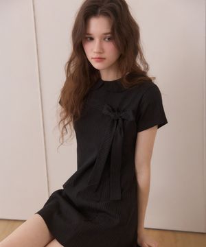 Oblique ribbon mini dress - black