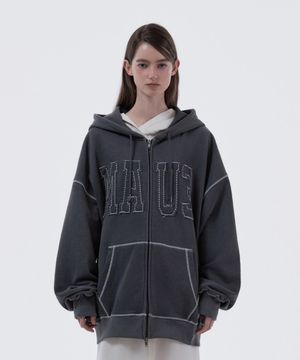 MAU3 Loose Fit Hooded Zip-Up - Charcoal