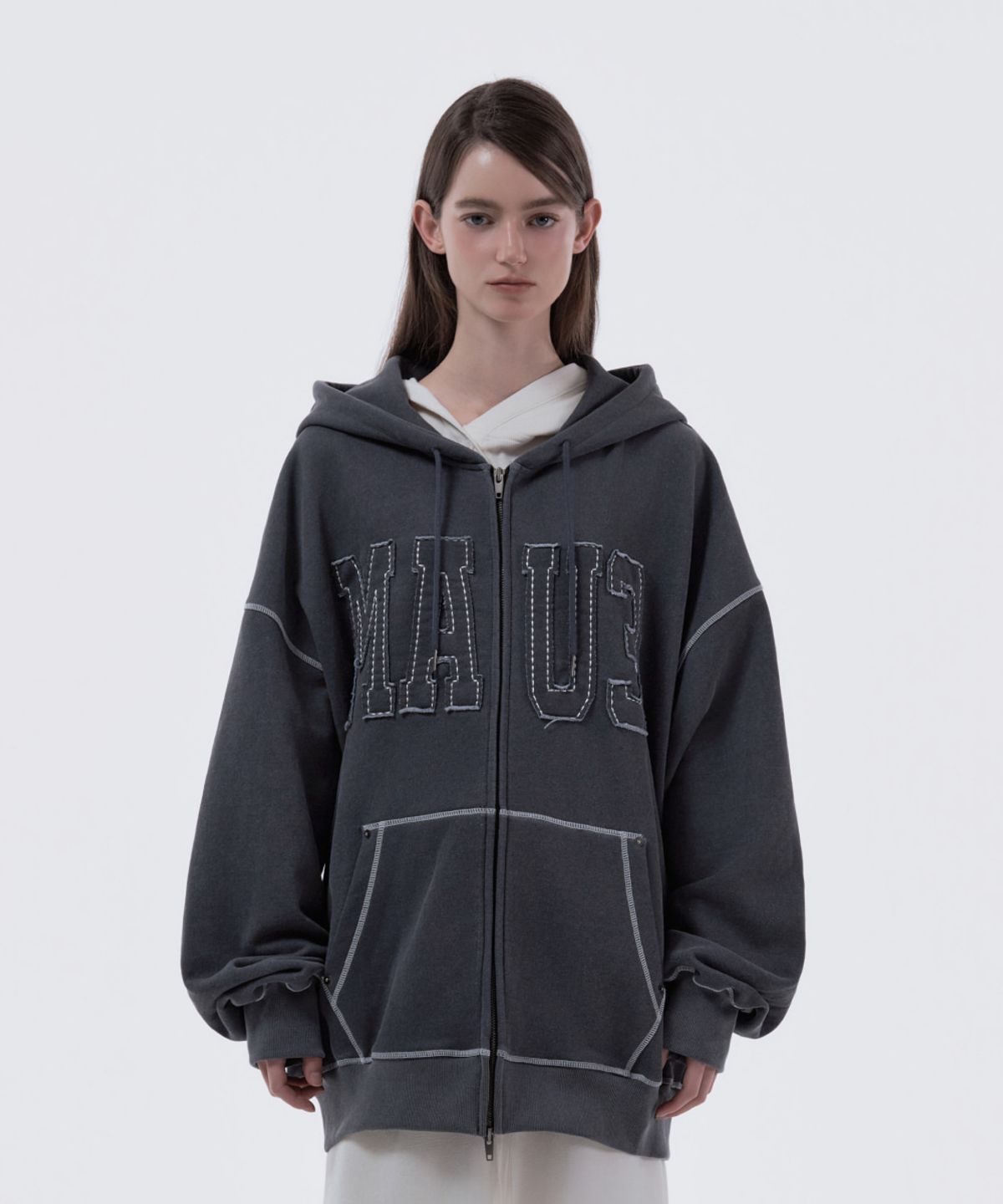 마우솔레움(MAU SOLEUM) MAU3 Loose Fit Hooded Zip-Up - Charcoal
