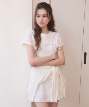 Oblique ribbon mini dress - white