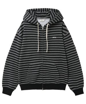 스몰 아치 스트라이프 후드 집업_그레이