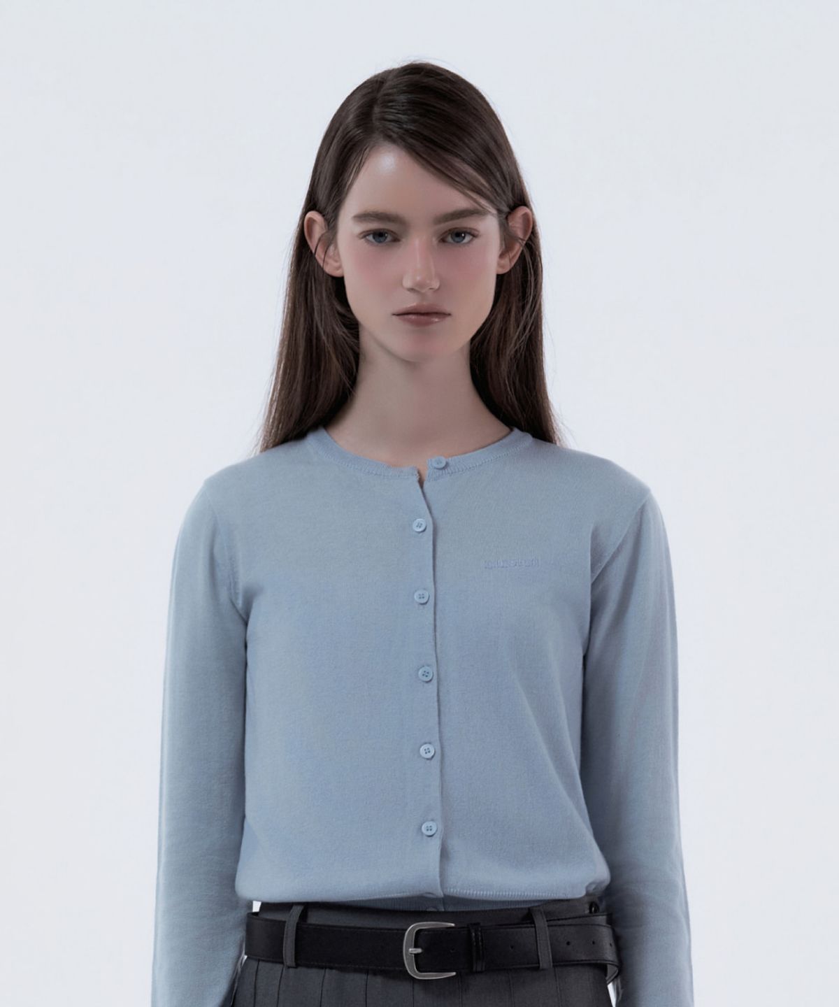마우솔레움(MAU SOLEUM) Cardigan & Lace Trim Sleeveless Knit Top Set - Sky Blue