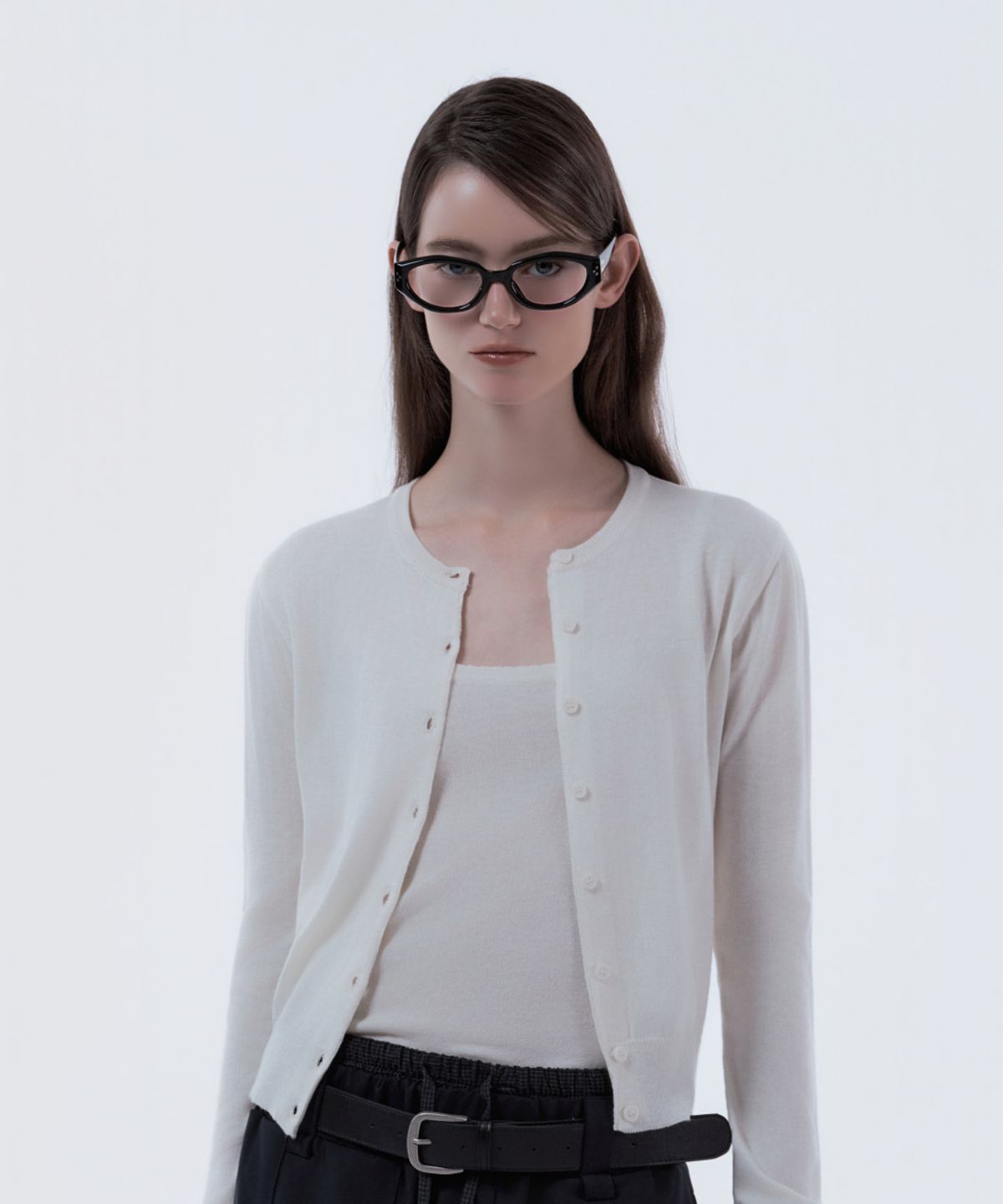 마우솔레움(MAU SOLEUM) Cardigan & Lace Trim Sleeveless Knit Top Set - Ivory