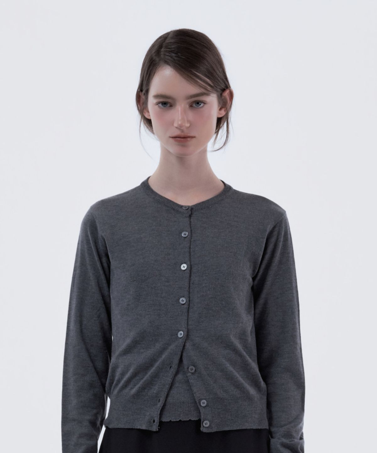 마우솔레움(MAU SOLEUM) Cardigan & Lace Trim Sleeveless Knit Top Set - Melange Grey