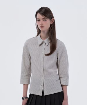 Mid-Sleeve Tailored Shirt - Grey Stripe