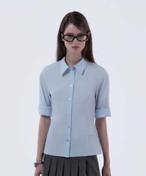 Mid-Sleeve Tailored Shirt - Sky Blue