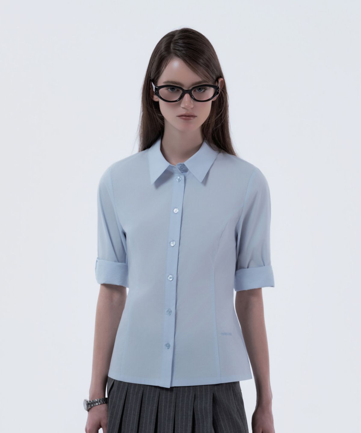 마우솔레움(MAU SOLEUM) Mid-Sleeve Tailored Shirt - Sky Blue