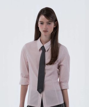 Mid-Sleeve Tailored Shirt - Pink Stripe