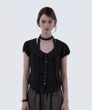 Rosie Lace Trimmed Tie Blouse - Black