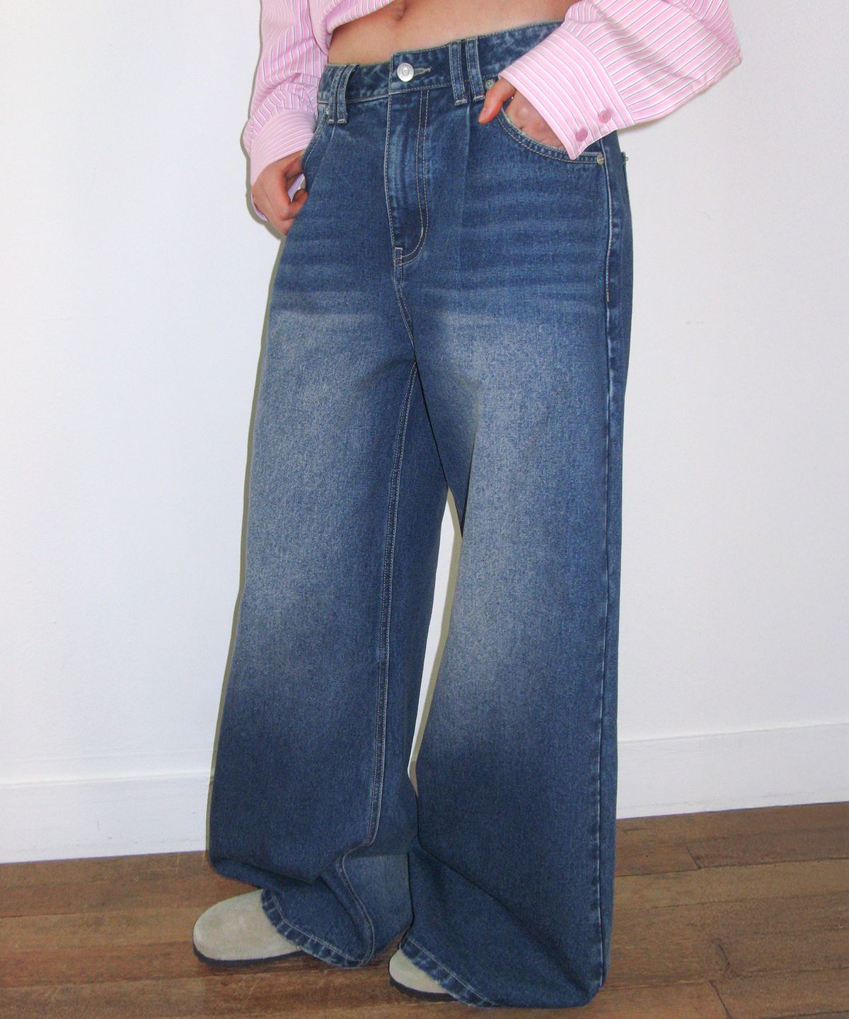 아메스 월드와이드(AMES-WORLDWIDE) FLARED DENIM PANTS BLUE