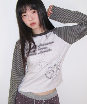CUPID RABBIT STRIPE RAGLAN LS TEE GREY
