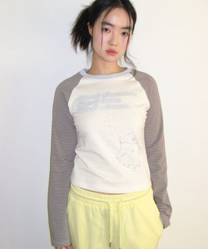 CUPID RABBIT STRIPE RAGLAN LS TEE BLUE