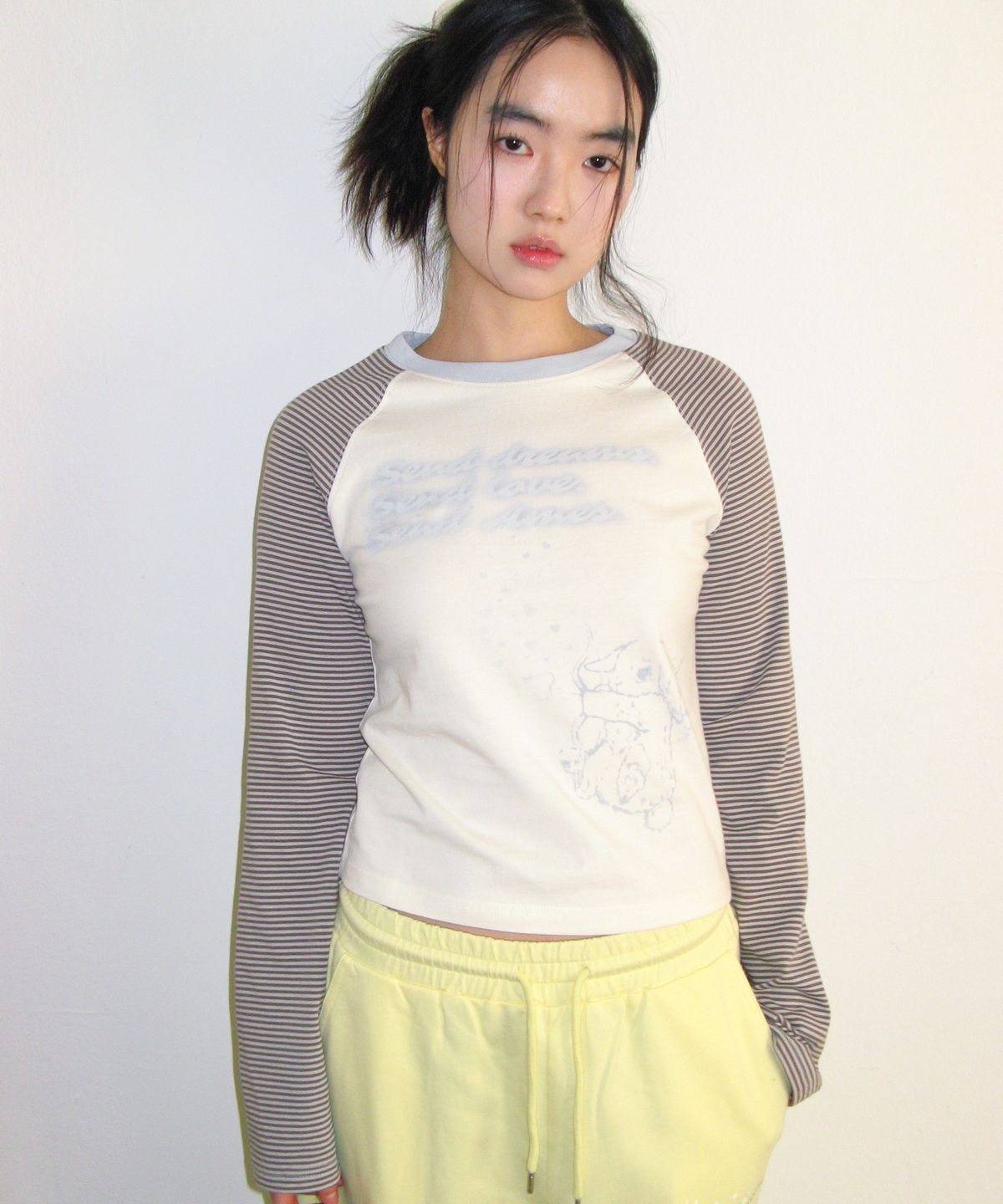 아메스 월드와이드(AMES-WORLDWIDE) CUPID RABBIT STRIPE RAGLAN LS TEE BLUE