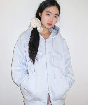 RIBBON APPLIQUE FRILL HOODIE ZIP-UP BLUE