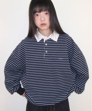 RUGBY STRIPE SWEATSHIRT NAVY
