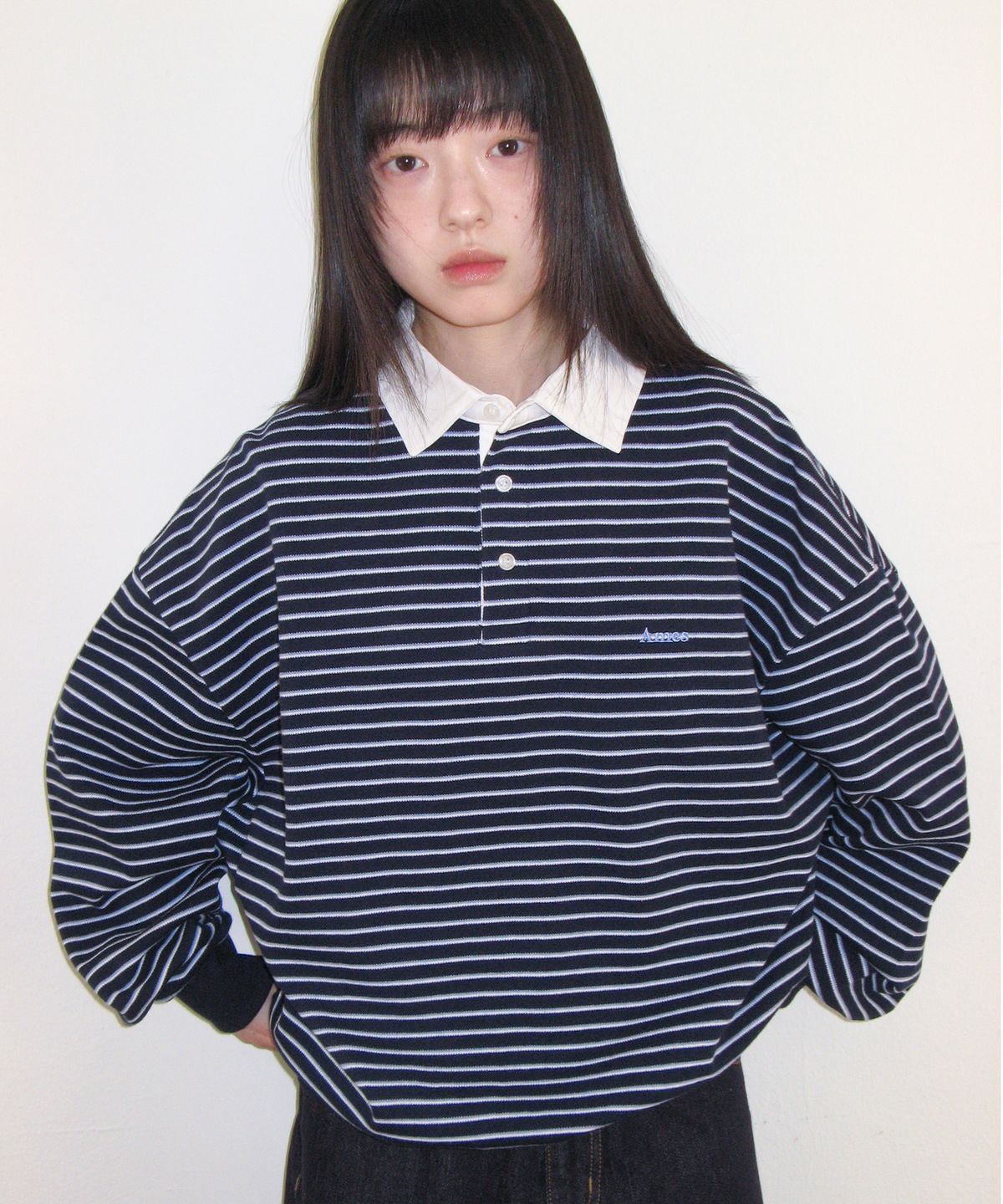 아메스 월드와이드(AMES-WORLDWIDE) RUGBY STRIPE SWEATSHIRT NAVY