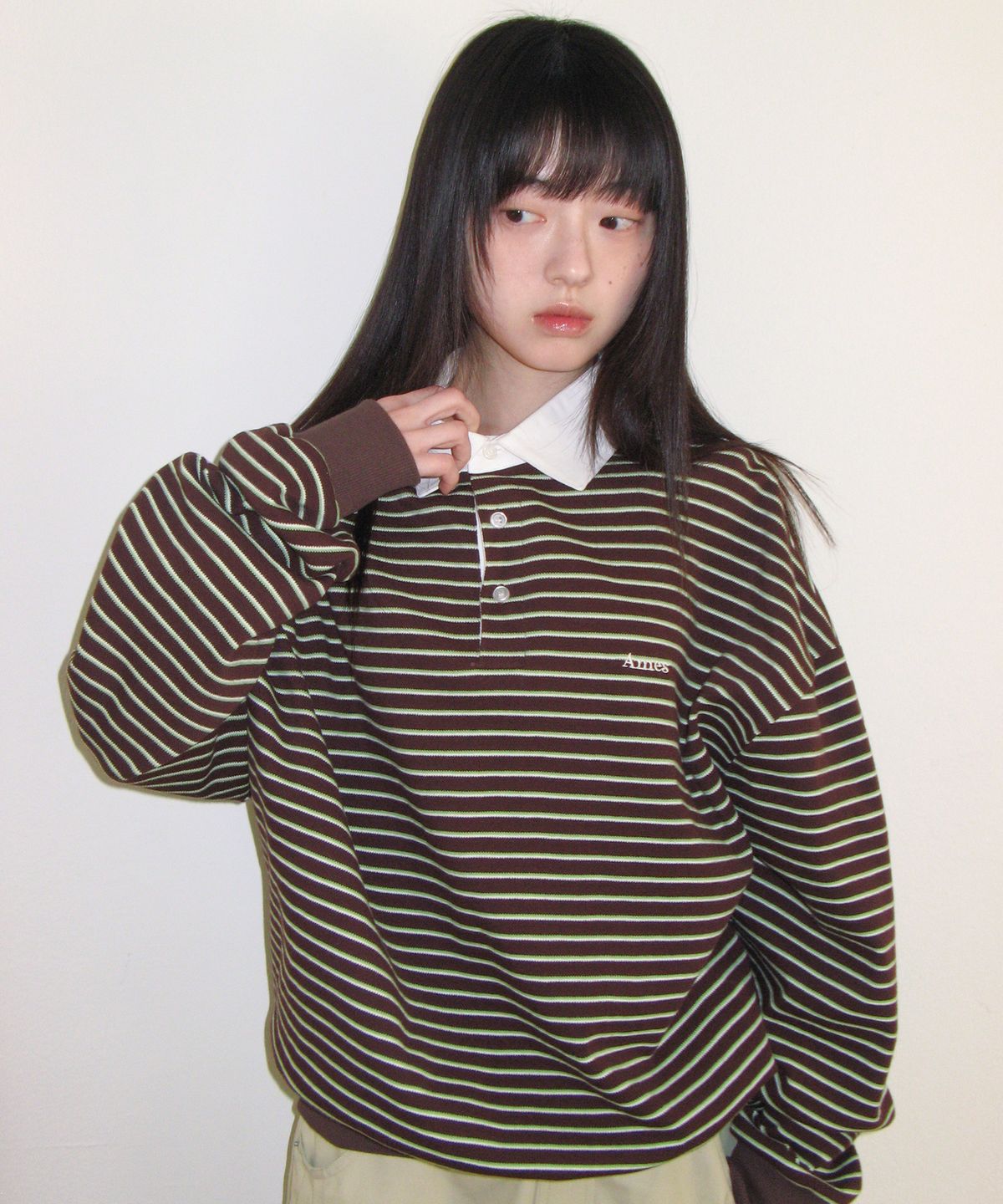 아메스 월드와이드(AMES-WORLDWIDE) RUGBY STRIPE SWEATSHIRT BROWN