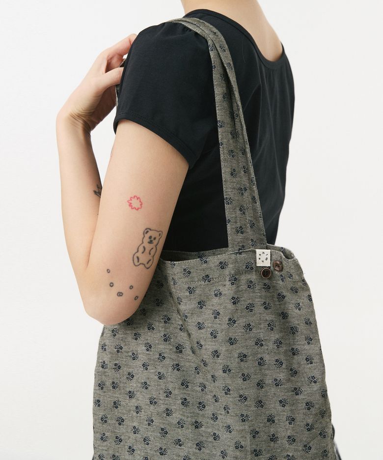 FLORAL COTTON ECO BAG, KHAKI