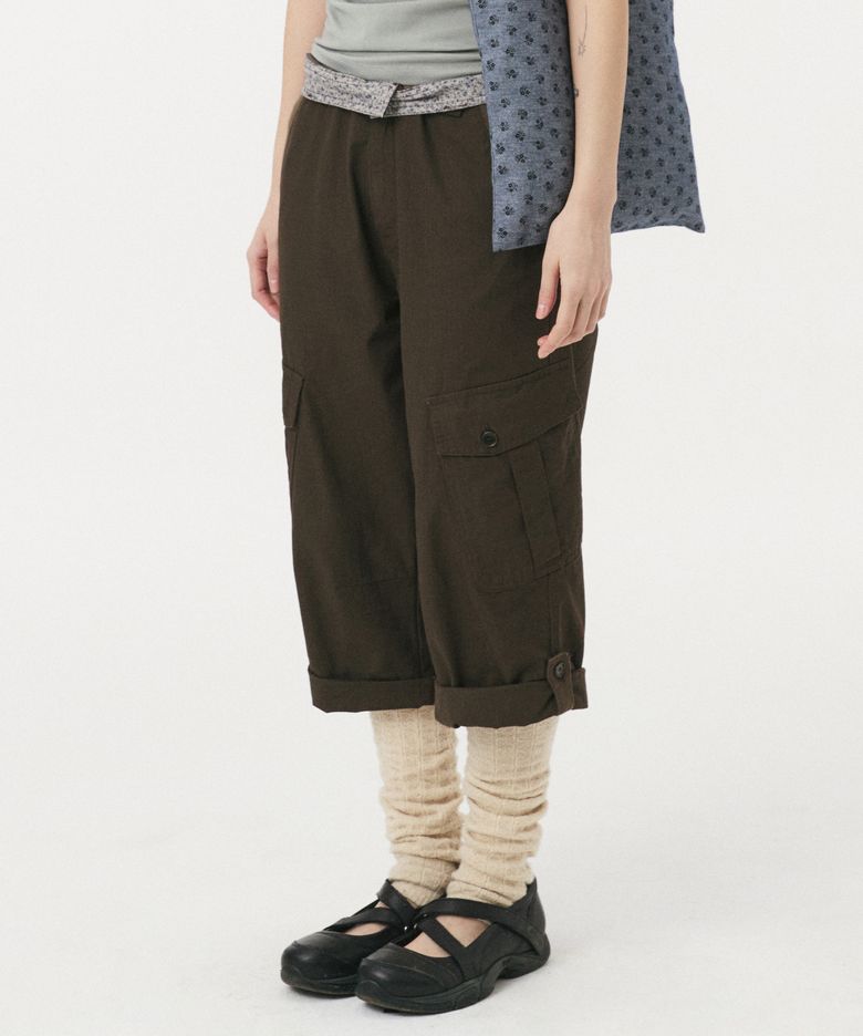 CARGO POCKET ROLL-UP PANTS, BROWN