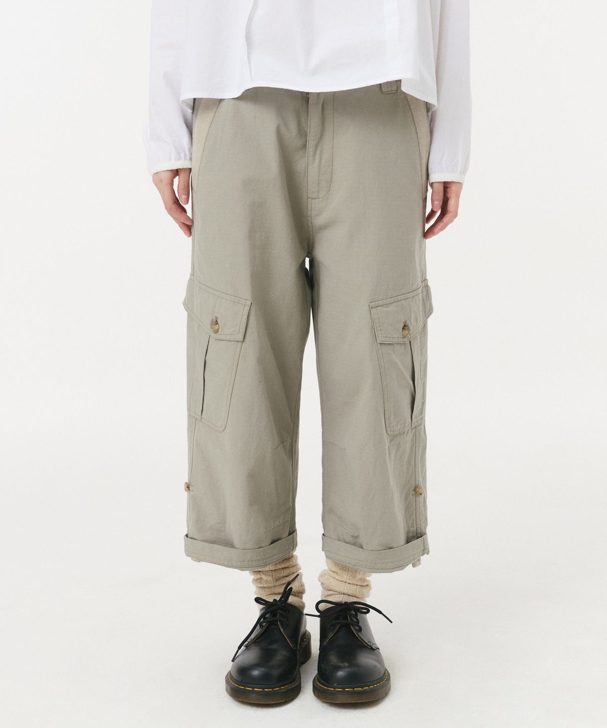 오헤시오(OHESHIO) CARGO POCKET ROLL-UP PANTS, KHAKI