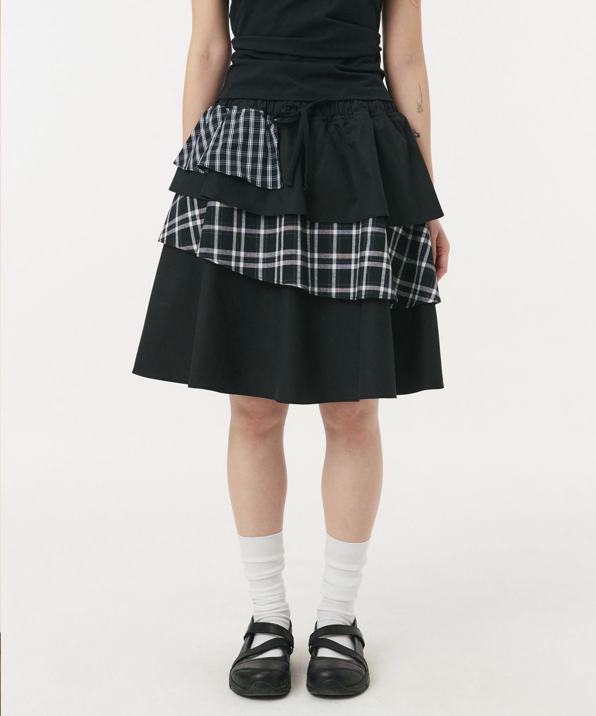 오헤시오(OHESHIO) CANCAN LAYERED SKIRT, BLACK CHECK